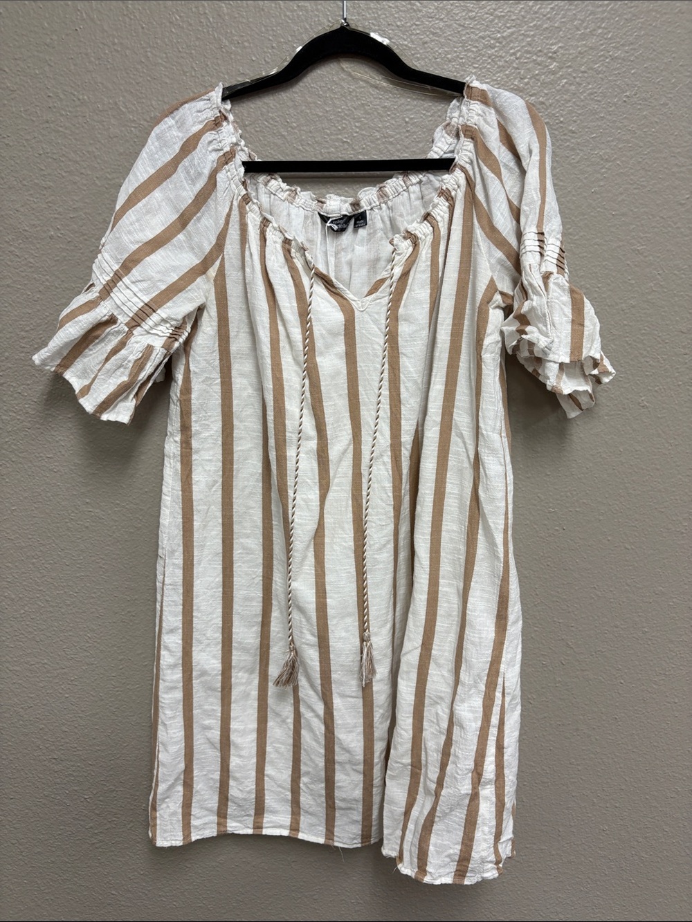 Mlle Gabrielle Cream and Tan Striped Peasant Tunic 100% cotton
